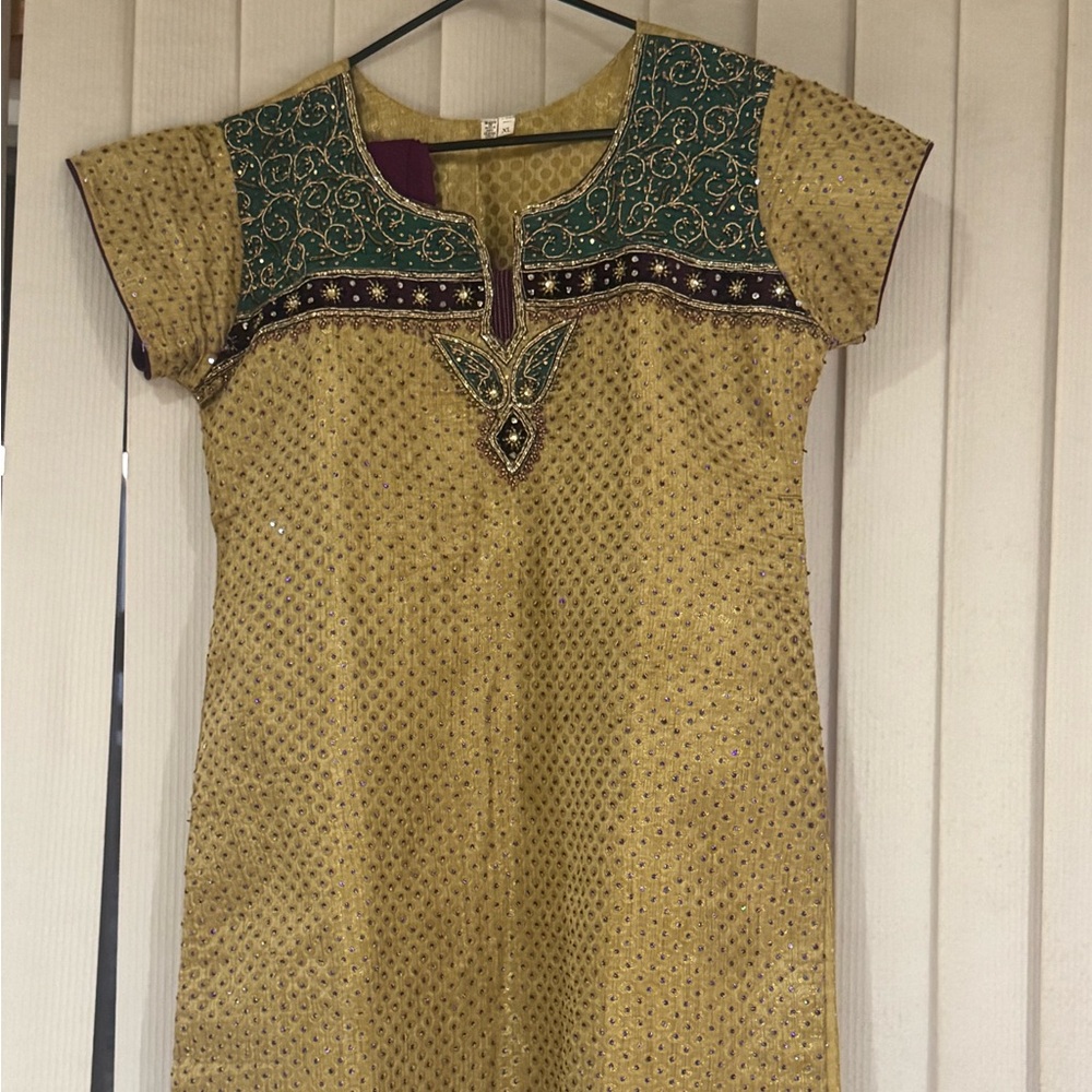 Embellished Gold and Green Traditional Dress
